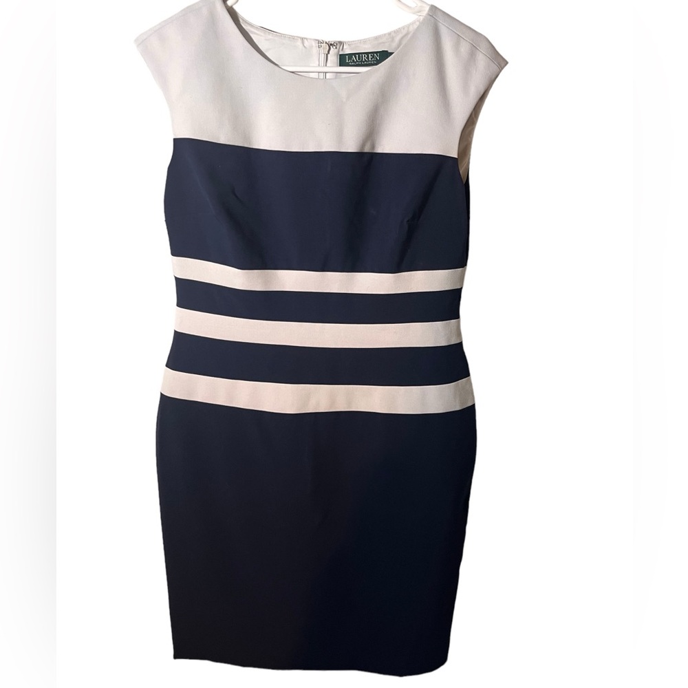 Lauren Ralph Lauren Sleeveless Black White Striped Sheath dress size 10 petite